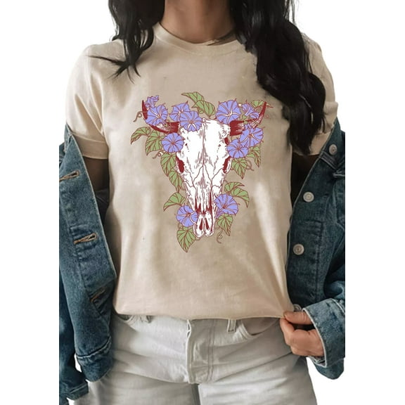 OneWhoYoung Cowgirl Western Style T-Shirt for Women Fun Graphic Tee Western Cowboy Vintage T-Shirt Cowboy Rodeo Tshirts(Beige,Small)