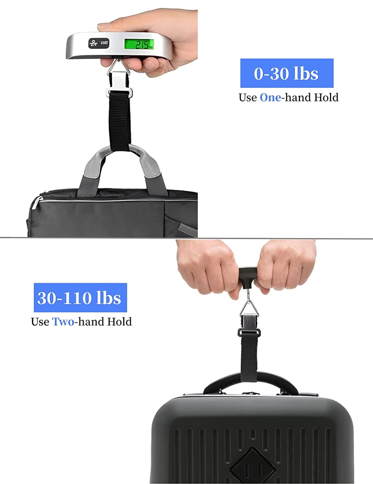 Digital Luggage Scale 2 Pack Fosmon Digital LCD Display Backlight with Temperature Sensor Hanging Luggage Weight Scale Up to 110lb