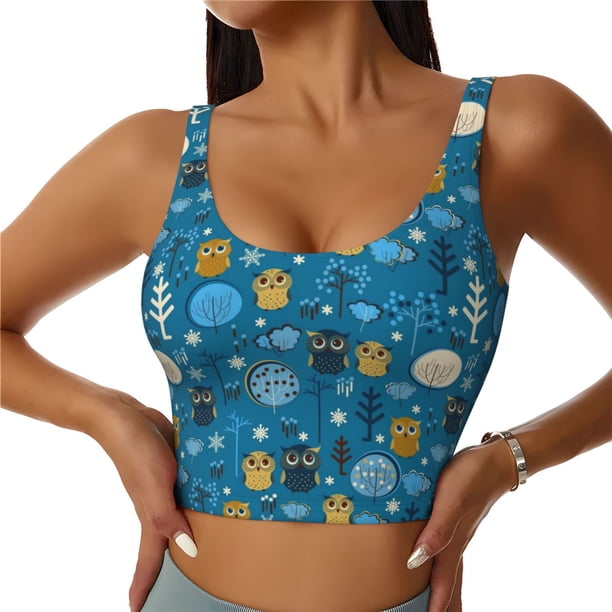 Balery Owls And Trees Sujetadores deportivos con espalda cruzada para mujer, acolchados, sin costuras, de alto impacto, ideales para yoga, gimnasio, entrenamiento y fitness.-XX-Large