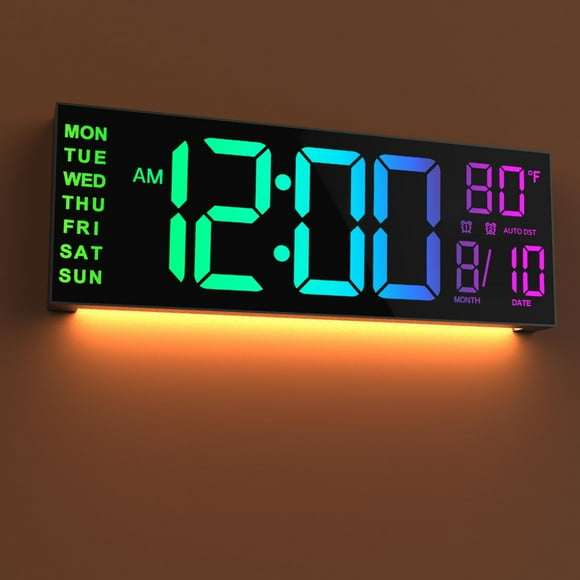 Reloj de pared JALL 16 grande digital con mando a distancia RGB