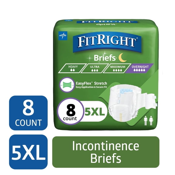 FitRight Bariatric Adult Incontinence Briefs, Diapers with Tabs, Super Absorbent, 5XL, 90in to 106in, 8 Count