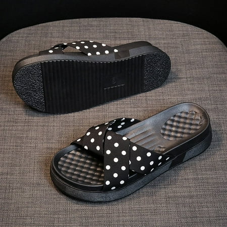 

Women‘s Bow Decor Platform Slides Sandals Polka Dot Print Slippers Women‘s Footwear