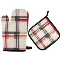 Yayeee Oven Mitts and Pot Holder Set of 2 Heat Resistant Kitchen Gloves Baking Hot Pad, Red Tartan