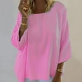thumbnail image 2 of Odeerbi Shirts for Women Oversized T-Shirts Long Sleeve Fashion Casual Solid Color Round Neck Loose Top Blouse Hot Pink, 2 of 8