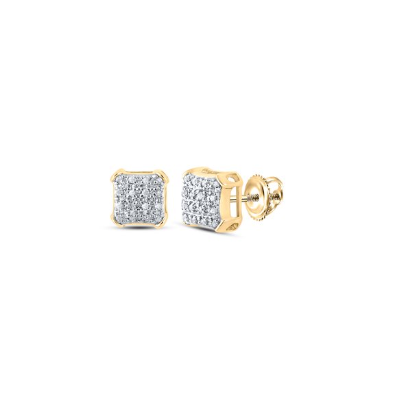 10kt Yellow Gold Mens Round Diamond Square Earrings 1/10 Cttw
