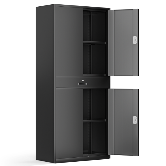 Magshion 71" Metal Garage Storage Cabinet with Locking Doors & Drawer, Adjustable Shelves for Home, Office, Black