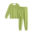 thumbnail image 5 of SERTG Girls Solid Color Long Sleeve Top and Pants Set Round Neck Homewear Spring Fall Comfortable Two-Piece Outfit for Kids(Green,9-10 Years), 5 of 8