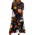 thumbnail image 2 of Halloween Dresses for Women Summer Comfy Funny Cartoon Ghost Cocktail Dresses Short Sleeve Vintage Relaxed Fit Flowy Midi Halloween Costumes Dresses Dark Blue XL, 2 of 6