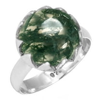 925 Sterling Silver Women Jewelry Natural Moss Agate Ring