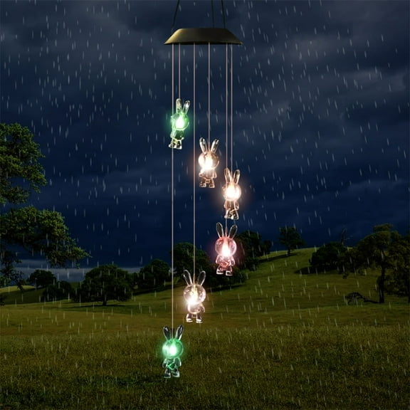 Masteelf Black Bunny Solar Wind Chime Light for Home Decor Powered by Sun Sturdy Plastic Garden Decoration 23.5 Inches