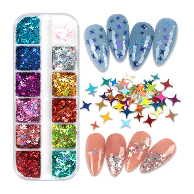 12 Grids Pink Love Heart Nail Art Glitter Sequins Valentine Decoration Butterfly Star Round Flakes Manicure Supplies Accessories