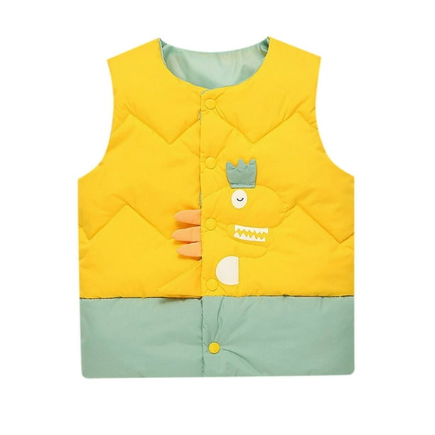 Gibobby Chamarra de forro polar para niños y niñasNiños Niño Niña 3D Dinosaurio Chaleco Outwear Sin Mangas Caliente Chaqueta Otoño Invierno Primavera(Amarillo, 3-4 Años)