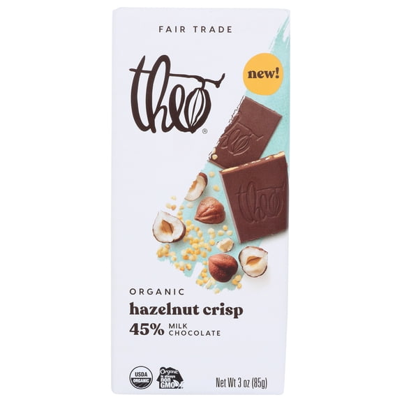 Pack of 12, Theo Chocolate Organic Hazelnut Crisp Milk Chocolate, 3 oz