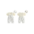 thumbnail image 3 of Loicainy Baby Toddler Girl Fake-two Romper 3 6 9 12 18 Months Floral Short Sleeve Jumpsuit and Bow Headband 2 Piece Set, 3 of 10