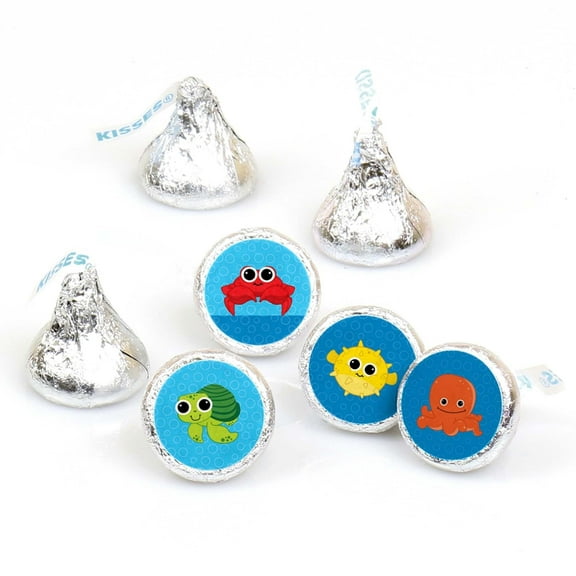 Big Dot of Happiness Under the Sea Critters - Baby Shower or Birthday Party Round Candy Sticker Favors - Labels Fits Chocolate Candy (1 Sheet of 108)