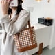 thumbnail image 5 of Bolso Femenino Bolso de tela escocesa retro Mujer PU Cubo Totes Bolsos de hombro casuales (marrón), 5 of 6