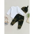 thumbnail image 4 of Bagilaanoe 3pcs Newborn Baby Boy Long Pants Set Letter Print Long Sleeve Romper Tops + Camouflage Leggings + Hat 3M 6M 12M 18M Infant Fall Casual Outfits, 4 of 8