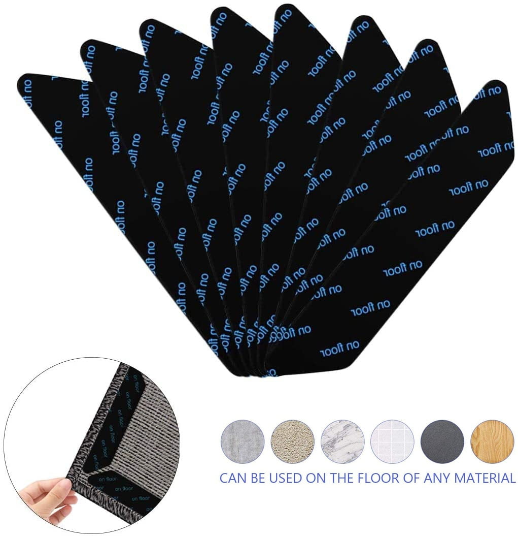 Non Slip Rug Grip, Carpet Grippers 8 Pieces Black Rug Gripper, For Carpeted, Floor Mats, Fixed Non-Slip Stickers, Prevent Slipping, Double-sided Rug Grip (Black)