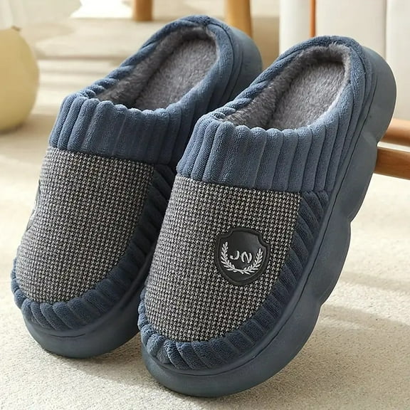 Men'S Large Size Warm Fleece Slip-On Slippers with Memory Foam Insole & Non-Slip PVC Sole - Houndstooth Pattern Indoor House Shoes, Soft Breathable Fabric Upper & Lining, Unisex Winter Home Footwear