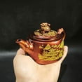 thumbnail image 3 of Yixing Zisha Teapot Gongfu Purple Clay Oolong Tea Set Gilded Dragon Turtle Pavilion Landscape Cloud Calligraphy Engraved Relief, 3 of 6