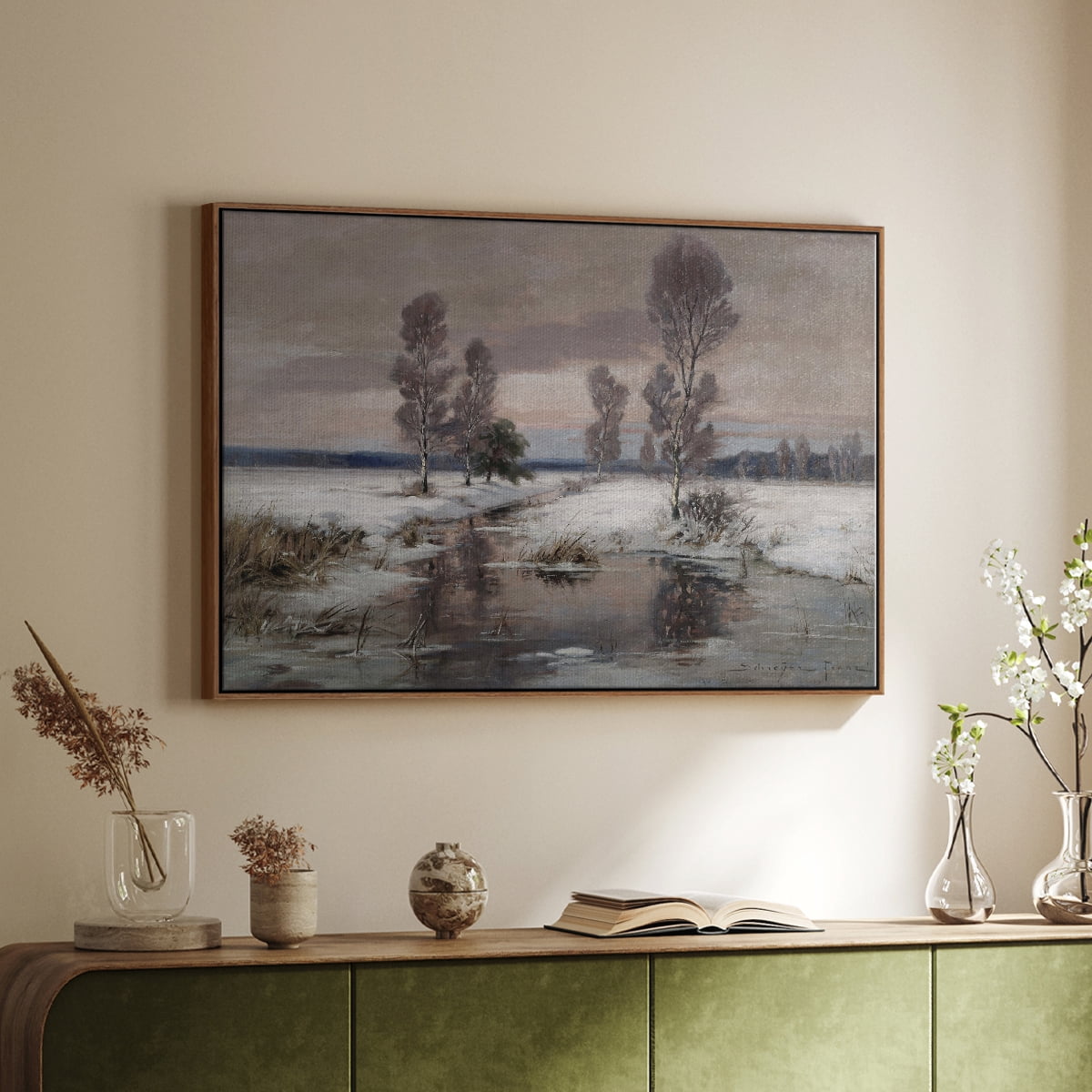 Vintage Landscape-CCCLXXVIII By Wexford Home Framed in Walnut Wood Gallery Wrapped Canvas 25 in. x 37 in.