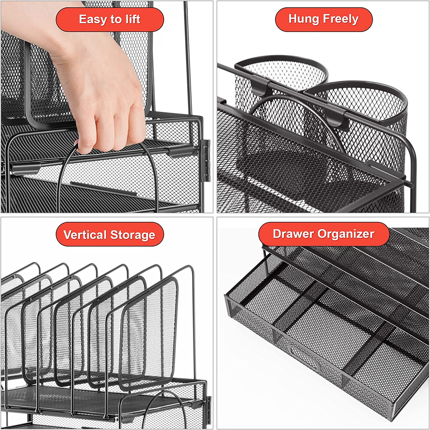 Marbrasse 4-Tier Mesh Desk Organizer with Drawer and Pen Holders photo 4