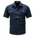 thumbnail image 4 of Havenx Men's Safari Cargo Shirt Short Sleeve Button Up Cargo Shirt with Pockets Collared Tops Work Comfy Camping Work Hiking Casual Clothes,Dark Blue S, 4 of 7