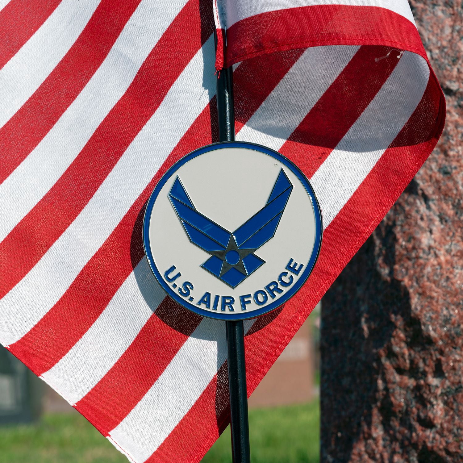 Allied Air Force Wings Veteran Grave Marker With 30 Inch Tall American Cemetery Flag