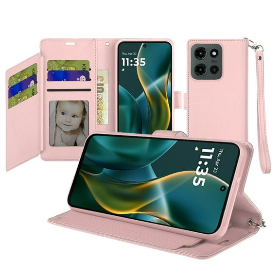 For Moto G Stylus 5G 2025 Wallet ID Card Holder Case Cover - Rose Gold