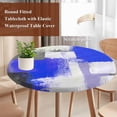 thumbnail image 3 of Blue Purple Grey Round Tablecloth 45-54 Inch Round Fitted Table Cloth with Elastic Edge, Geometric Oil Painting Modern Abstract Waterproof Table Cover Protector for Outdoor Picnic Party Dining, 3 of 6