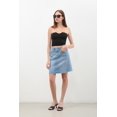 thumbnail image 2 of Blue White Women's High Waisted Stretch Denim Midi Skirt, Light Blue, Size M, 2 of 4