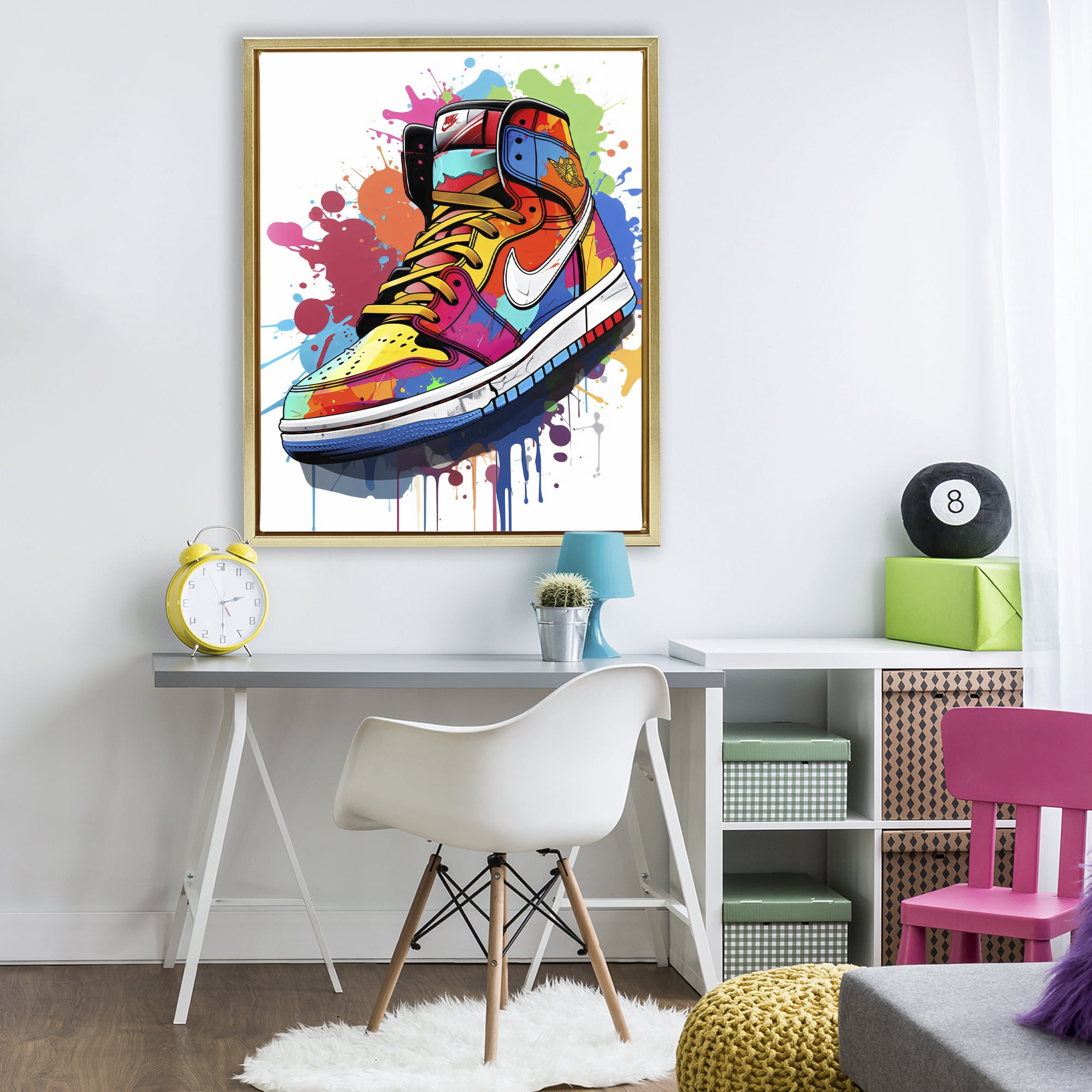 Stupell Industries Graffiti Sneaker on White Gold Framed Floater Canvas Wall Art, design by Creative Studio