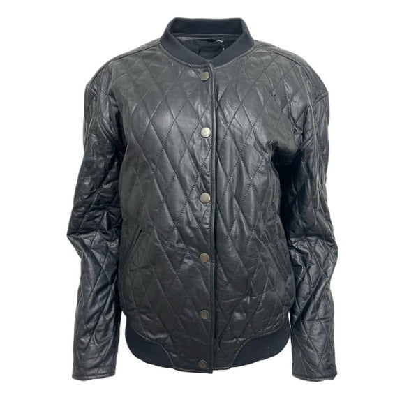 BLK DNM Women's Quilted Leather Bomber Jacket 72, Black, Small