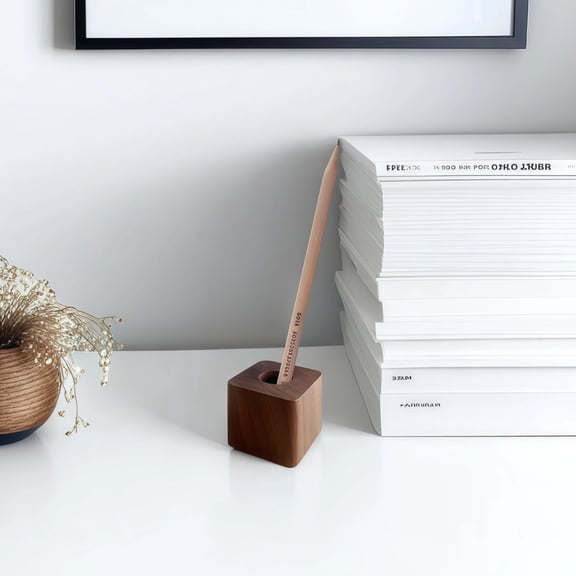 4 Pcs Black Walnut Wood Pen Holder Set, Square Desk Organizer for Pens,Pencils,Tools, Sturdy Elegant Office & Home Decor, Small Item Storage