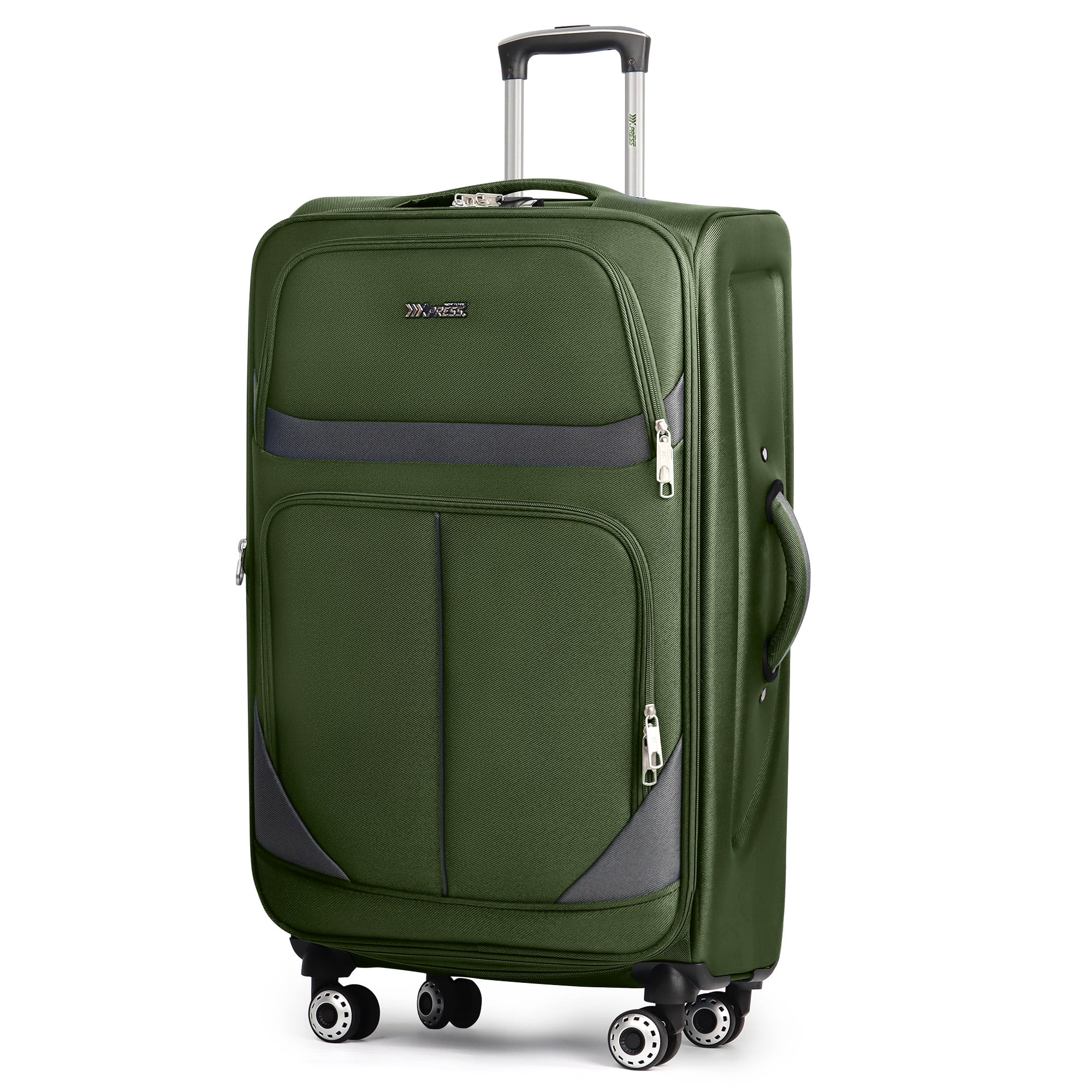 New York Xpress 32" Softside Large Checked Luggage Lightweight Expandable Suitcase with Spinner Wheels, Green/Grey, WD8815