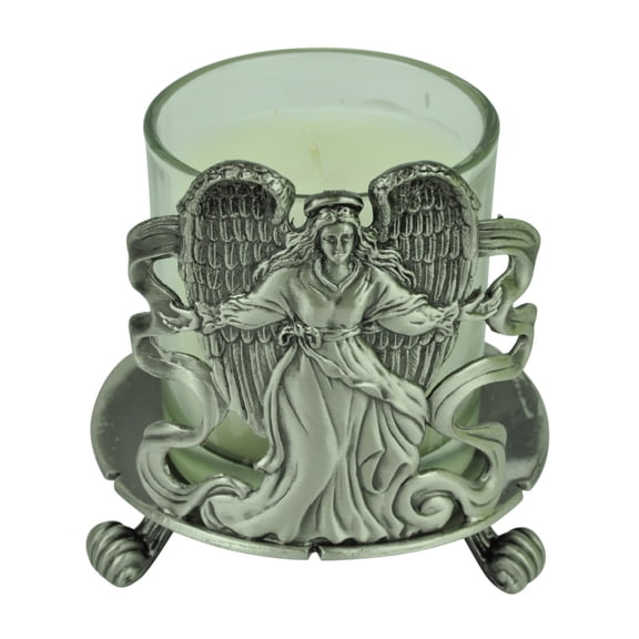 Round Candle Holder Angel Office Desk Cast Metal Pewter Décor Glory Land