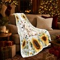 thumbnail image 3 of Three Goats Posed Together Among Golden Sunflowers, Soft Flannel Blanket with Pastoral Animal Watercolor Print, Housewarming Gift and Home Decor for Bedroom and Living Room, 3 of 7