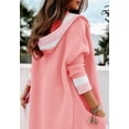 thumbnail image 2 of sicmoss Women's Pink Color Block Vertical Striped Hooded Cardigan Open Front Oversized Long with Pockets, 2 of 5