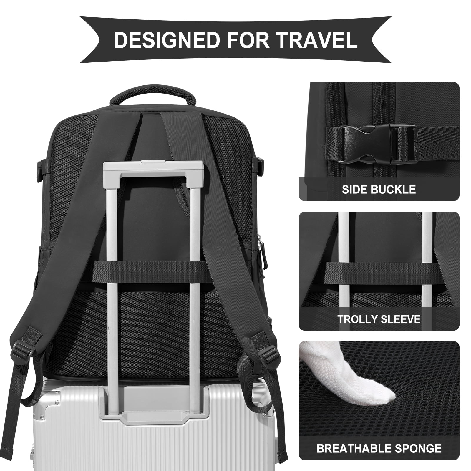 Large Travel Backpack for Women Men Airplane Approved, Carry on Backpack for Men Personal Item Travel Bag Carry on Flight, Waterproof Laptop Backpack Casual Daypack for Hiking with Shoes Compartment