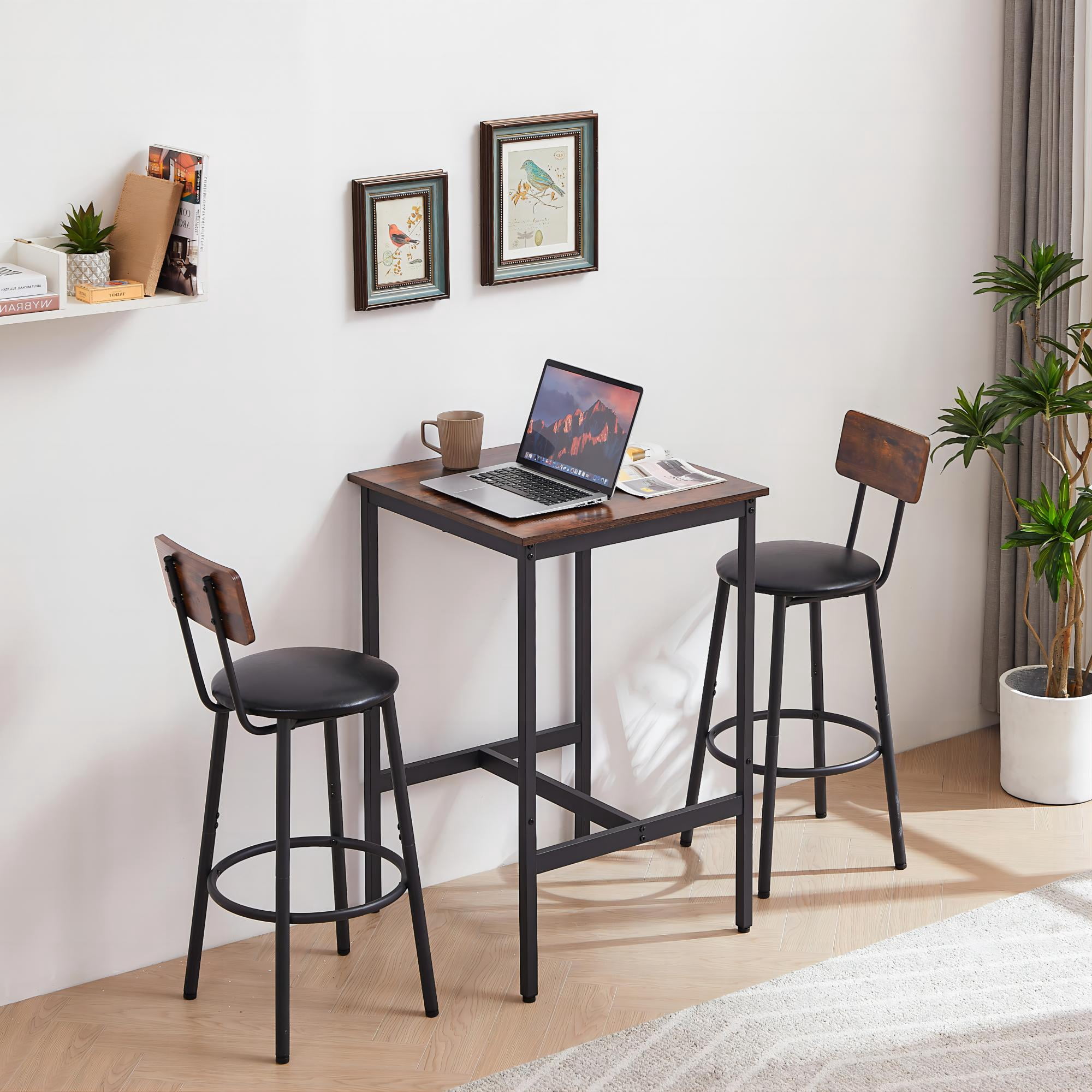 DEALTOPS 23.62'' Bar Table Set with 2 Bar stools PU Soft seat with backrest-Rustic Brown