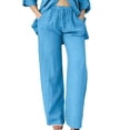 thumbnail image 5 of Women's Solid Color Casual Pants, Elastic Drawstring Waist Loose Fit Straight Leg Trousers with Pockets, Comfortable Long Pants for Daily Wear, Work, Campus and Outdoor Activities Sky Blue XXXL, 5 of 5