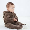 thumbnail image 4 of Adarl Winter Warm Newborn Baby Boy Girl Fleece Jumpsuit Hooded Romper Coat Outwear Dark Brown 6-9 Months, 4 of 11