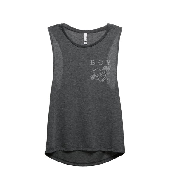 Boy Mama Tattoo Art Women's Fashion Sleeveless Muscle Workout Yoga Tank Top Charcoal Grey Medium