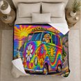 thumbnail image 5 of Retro Rainbow Van Beach Sunset, Peaceful Pet Portrait Pattern, Warm Flannel Blanket for Living Room and Bedroom, Dog Lovers Just Because Gift, Pet Lover Home Decor, 5 of 9