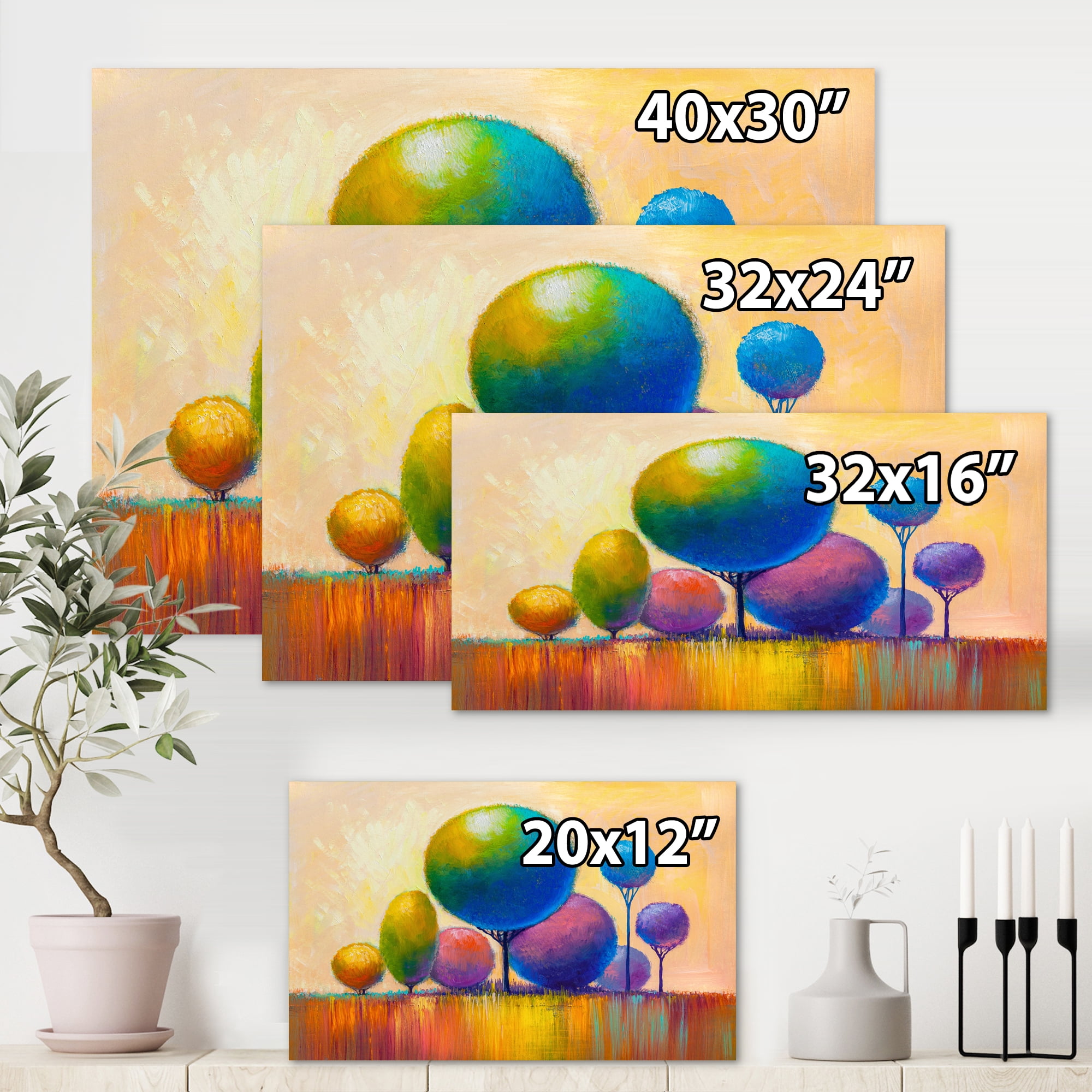 Designart ' Ornamental Colourful Trees VIII ' Modern Canvas Wall Art Print