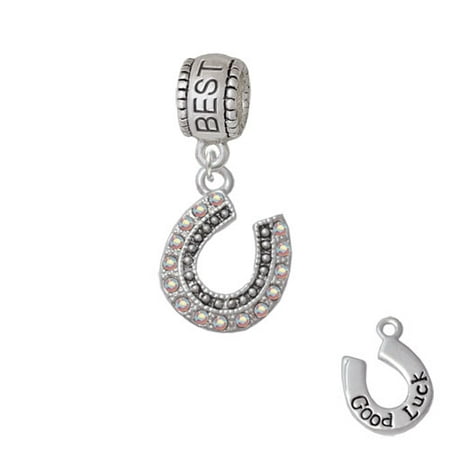 Beaded Clear AB Crystal Horseshoe with Good Luck - Best Friend Charm (Good Luck My Best Friend)