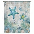 thumbnail image 2 of Teal Starfish Coastal Sheer Curtains 84 Inches Long, Summer Beach Coral Nautical Ocean Light Filering Curtains, Breathable Simi Curtain Privacy Drapes for Living Room Bedroom Window Treatment, 2 of 9