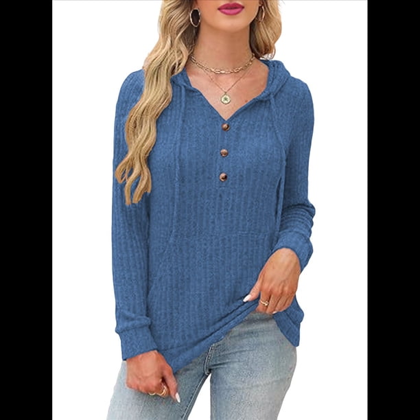 Suéteres de Mujer, Sudaderas con Capucha de Larga de Otoño, Sudaderas para Mujer, Ropa Informal Holgada de Moda Azul L