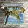 thumbnail image 2 of Ambesonne Tropical Quilted Coverlet 3 Pcs, Palm Trees Coastline, Queen Size, Coconut and Blue, 2 of 2