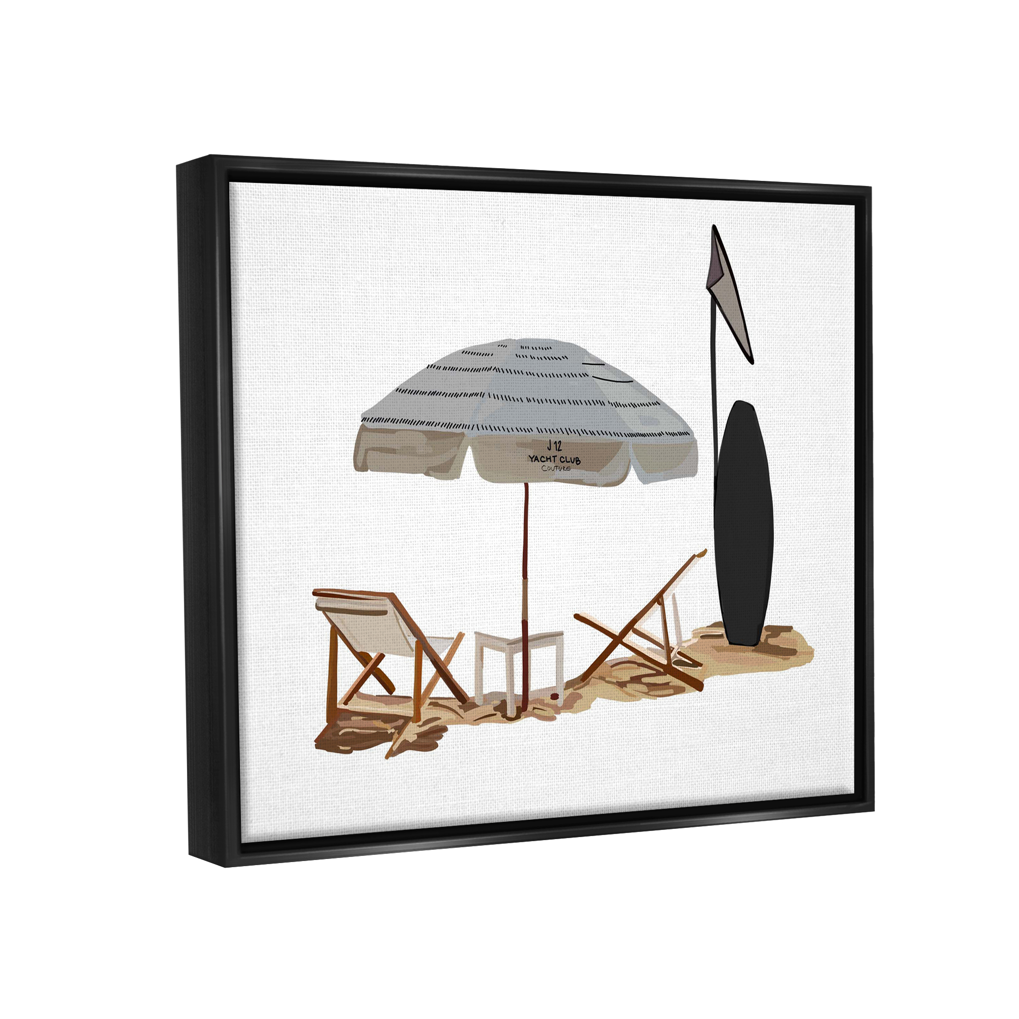 Stupell Industries Minimal Beach Umbrella Scene Nature Painting Black Floater Framed Art Print Wall Art, 31 x 25